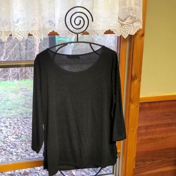 LAST CHANCE Casual Express Layered Ruffled Pleated Black Long Slv Sz L Top Tunic - Picture 2 of 6